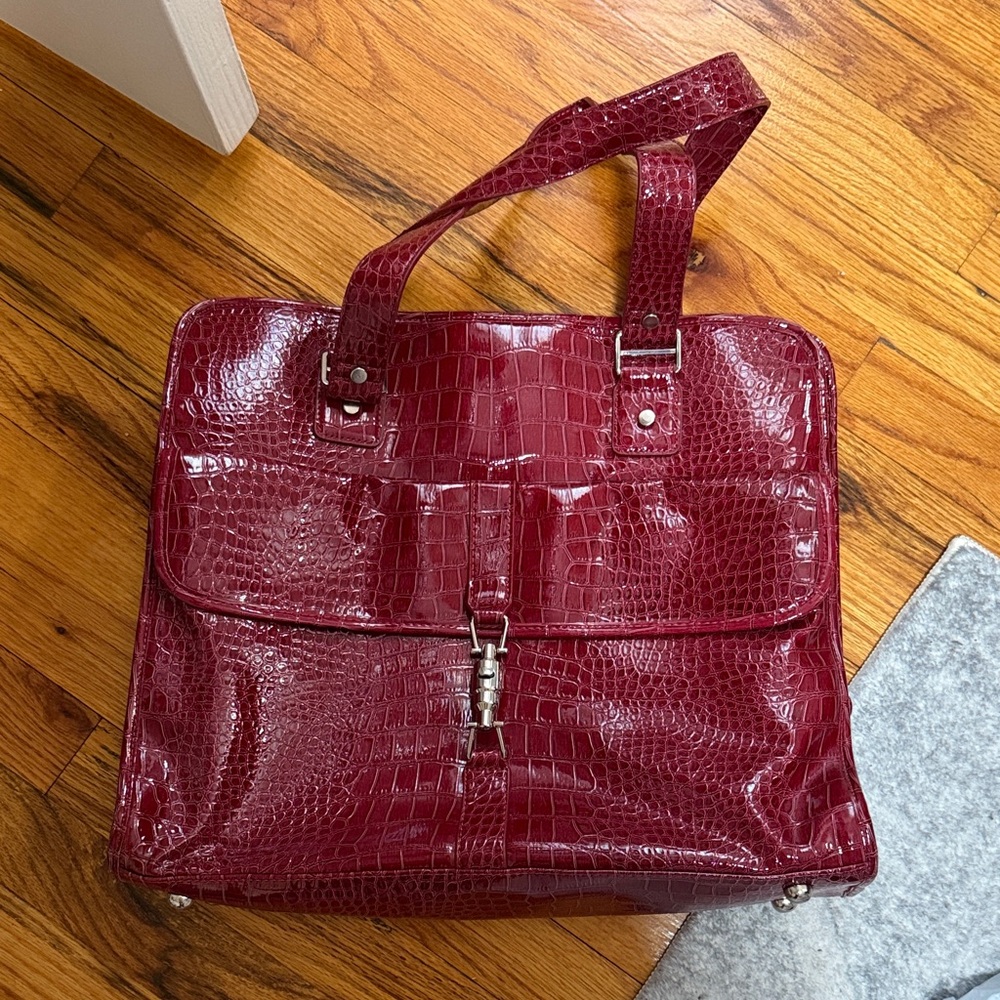 Nine West Red Crocodile-Embossed Laptop Bag